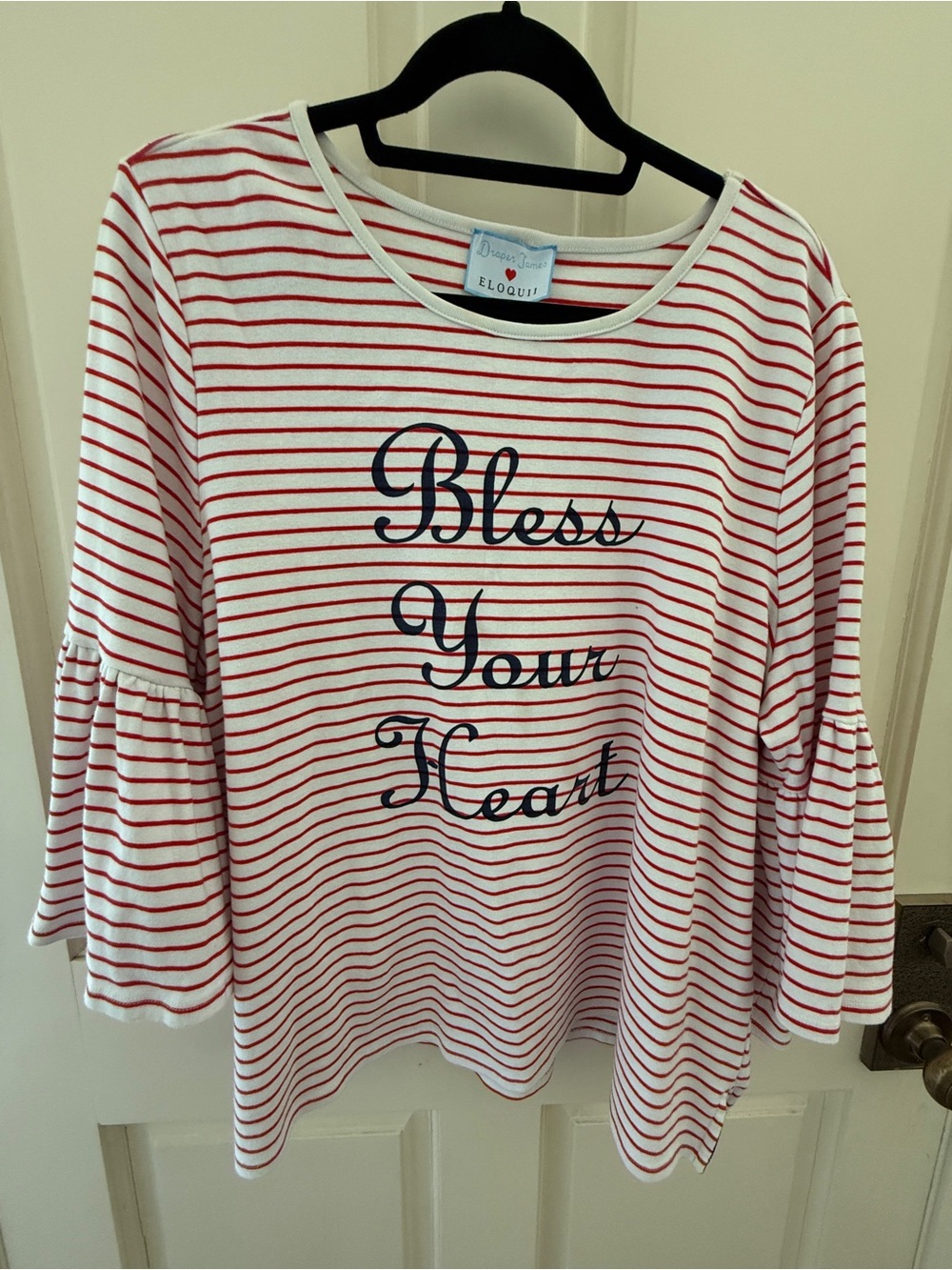 Draper James Red and White Striped 'Bless Your Heart' Long Sleeve Top